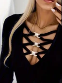 Lucky Life Kadın Uzun Kollu Yakadan çapraz Detaylı Kaşkorse Bluz thumbnail 3