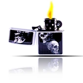 Kafatası Desenli Siyah Beyaz  Benzinli Çakmak thumbnail 4