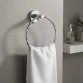 Vidalı Krom Kaplama Yuvarlak 16 cm Banyo Mutfak Lavabo Pratik Havluluk Askılığı thumbnail 1