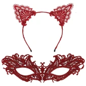 pilelistore Şık Kırmızı Dantel Maske ve Taç Seti 5 No thumbnail 2