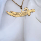 Hz Ali Kılıcı Motifli Bayanlara Özel 14 Ayar Altın Plakalı Altın Renkli Zincirli Hediyelik Kolye-657 thumbnail 2