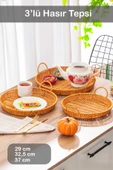Porsima 710-B Yuvarlak 3'lü Dekoratif Ev Mutfak Düzenleyici Kulplu Hasır Sepet Seti Hasır Tepsi thumbnail 1