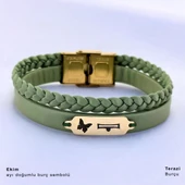 14 Ayar Altın Plakalı Doğum Ayına Özel Doğal Yeşil Derili Kelebek Motifli Hediye Bileklik-660 thumbnail 1