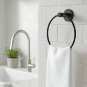 Vidalı Siyah Renkli Yuvarlak 16 cm Banyo Mutfak Lavabo Pratik Havluluk Askılığı thumbnail 8