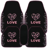 Taşlı Işıltılı Kalp ve Aşk Desenli Nakışlı Oto Halı Paspas Seti - Kadın Sürücülere Özel Şık Tasarım thumbnail 8