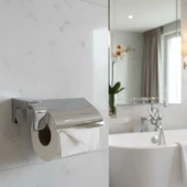 Krom Gümüş Kapaklı Lüks Tuvalet Kağıtlık Vidalı Paslanmaz Metal Duvara Monte Banyo Kağıt Aparatı thumbnail 4