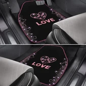 Taşlı Işıltılı Kalp ve Aşk Desenli Nakışlı Oto Halı Paspas Seti - Kadın Sürücülere Özel Şık Tasarım thumbnail 3