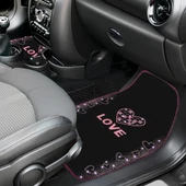 Taşlı Işıltılı Kalp ve Aşk Desenli Nakışlı Oto Halı Paspas Seti - Kadın Sürücülere Özel Şık Tasarım thumbnail 4