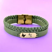 14 Ayar Altın Plakalı Sembole Özel Doğal Yeşil Derili Kelebek Motifli Hediye Bileklik-660 thumbnail 1