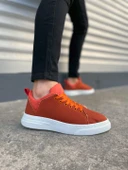 JY204 Flex Bağcıklı Keten Kumaş Erkek Günlük Sneaker Ayakkabı KBT - Turuncu thumbnail 1