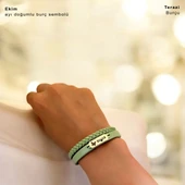 14 Ayar Altın Plakalı Doğum Ayına Özel Doğal Yeşil Derili Kelebek Motifli Hediye Bileklik-660 thumbnail 2