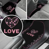 Taşlı Işıltılı Kalp ve Aşk Desenli Nakışlı Oto Halı Paspas Seti - Kadın Sürücülere Özel Şık Tasarım thumbnail 1