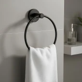 Vidalı Siyah Renkli Yuvarlak 16 cm Banyo Mutfak Lavabo Pratik Havluluk Askılığı thumbnail 6