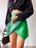 Cep detaylı oval kapaklı deri etek yeşil h240048 thumbnail 4