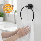 Vidalı Siyah Renkli Yuvarlak 16 cm Banyo Mutfak Lavabo Pratik Havluluk Askılığı thumbnail 2