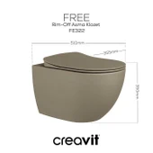 Creavit Free Rim-Off Kanalsız Asma Klozet (FE322.CM) Mat Cappucino + Duck Yavaş Kapanan Kapak Mat Cappucino 2'li Set thumbnail 3