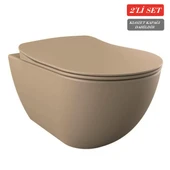 Creavit Free Rim-Off Kanalsız Asma Klozet (FE322.CM) Mat Cappucino + Duck Yavaş Kapanan Kapak Mat Cappucino 2'li Set thumbnail 1