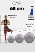 65 cm Pilates Topu ve Pompa Seti | 155-170 cm Boy İçin Uygun Dayanıklı Anti-Slip Gri thumbnail 5