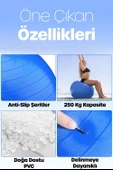65 cm Pilates Topu ve Pompa Seti | 155-170 cm Boy İçin Uygun Dayanıklı Anti-Slip Mavi thumbnail 3