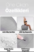 65 cm Pilates Topu ve Pompa Seti | 155-170 cm Boy İçin Uygun Dayanıklı Anti-Slip Gri thumbnail 3