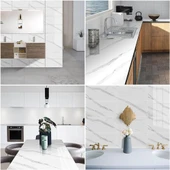 Shiny 60cmx30 Cm 1 Adet Parlak Beyaz Mermer Desenli Yapışkanlı Duvar Paneli Kağıdı Banyo Wc Döşeme - 7