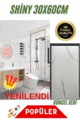 Shiny 60cmx30 Cm 1 Adet Parlak Beyaz Mermer Desenli Yapışkanlı Duvar Paneli Kağıdı Banyo Wc Döşeme - 1