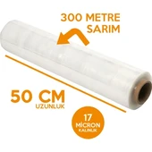 MANUEL EL TİPİ PALET STREÇ FİLM ŞEFFAF 50 CM 17 MİKRON 300 METRE 2 ADET - 1