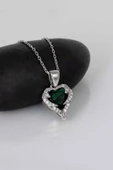 Gümüş Pazarım Özel Tasarım Yeşil Taşlı 925 Ayar Gümüş Kalp Kolye - 4