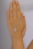 Gümüş Pazarım Özel Tasarım Pembe Taşlı 925 Ayar Gümüş Kolye thumbnail 2