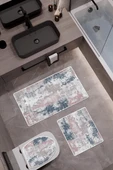 Bambu Kumaş Deri Tabanlı Yıkanabilir 3'lü Klozet Takımı Modern Desenli Kaymaz Banyo Paspas Seti BKLZ0004 RENKLİ 60 X 100 - 1