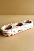 Kahverengi Mermer Desenli 3 Gözlü Beton Mumluk | Minimalist Tealight ve Dekoratif Şamdan - 2