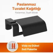 Siyah Lüx Kapaklı WC Kağıt Aparatı Vidalı Paslanmaz Metal Duvar Tuvalet Kağıtlık Banyo Aksesuarı thumbnail 4