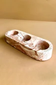 Kahverengi Mermer Desenli 3 Gözlü Beton Mumluk | Minimalist Tealight ve Dekoratif Şamdan - 4
