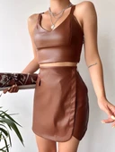 Cep detaylı oval kapaklı deri etek kahve h240048 thumbnail 3