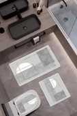 Bambu Kumaş Deri Tabanlı Yıkanabilir 3'lü Klozet Takımı Modern Desenli Kaymaz Banyo Paspas Seti BKLZ0002 RENKLİ 60 X 100 - 1