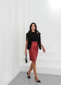 Midi boy deri kalem etek bordo h26780 thumbnail 5