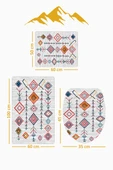 Bambu Kumaş Deri Tabanlı Yıkanabilir 3'lü Klozet Takımı Modern Desenli Kaymaz Banyo Paspas Seti BKLZ0006 RENKLİ 60 X 100 - 2