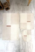 Bambu Kumaş Deri Tabanlı Yıkanabilir 3'lü Klozet Takımı Modern Desenli Kaymaz Banyo Paspas Seti BKLZ0001 RENKLİ 60 X 100 - 2