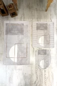 Bambu Kumaş Deri Tabanlı Yıkanabilir 3'lü Klozet Takımı Modern Desenli Kaymaz Banyo Paspas Seti BKLZ0002 RENKLİ 60 X 100 - 2