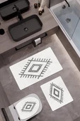 Bambu Kumaş Deri Tabanlı Yıkanabilir 3'lü Klozet Takımı Modern Desenli Kaymaz Banyo Paspas Seti BKLZ0009 RENKLİ 60 X 100 - 1
