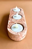 Kahverengi Mermer Desenli 3 Gözlü Beton Mumluk | Minimalist Tealight ve Dekoratif Şamdan - 6