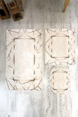 Bambu Kumaş Deri Tabanlı Yıkanabilir 3'lü Klozet Takımı Modern Desenli Kaymaz Banyo Paspas Seti BKLZ0003 RENKLİ 60 X 100 - 2