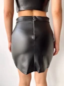 Cep detaylı oval kapaklı deri etek siyah h240048 - 4