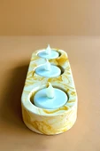 El Yapımı Sarı Mermer Desenli Beton Tealight Mumluk | Şamdan ve Dekoratif Masa Mumluğu - 2