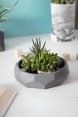 Çok Amaçlı El Yapımı Fasetli Beton Kase/Tabak | Sukulent Saksısı, Meyvelik ve Dekoratif Sunum Tabağı - 3