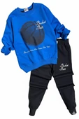 Basketball Yazı Desenli Mavi Renk Erkek Çocuk Eşofman Takımı thumbnail 4
