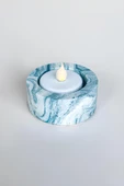 El Yapımı Mermer Desenli Mavi Beton Tealight Mumluk | Minimal Dekoratif Şamdan 3 Adet - 1