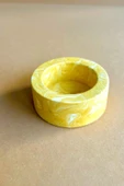 Dekoratif Sarı Mermer Desenli Beton Şamdan | El Yapımı Tealight Mumluk 3 Adet - 2