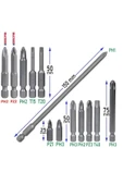 - Klytek Matkap Bits Uç Vidalama Ucu Düz Yıldız Torx Uçları Seti (13 PARÇA) - 3