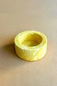 Dekoratif Sarı Mermer Desenli Beton Şamdan | El Yapımı Tealight Mumluk 3 Adet - 3